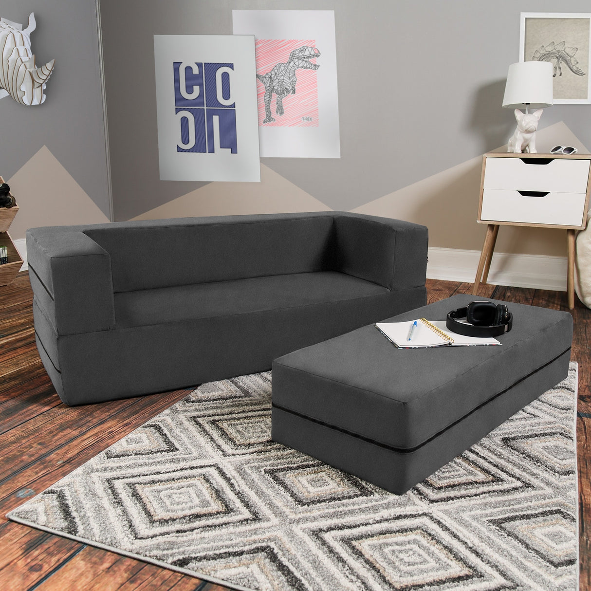 Jaxx Big Kids Convertible Sleeper Sofa & Ottoman Set