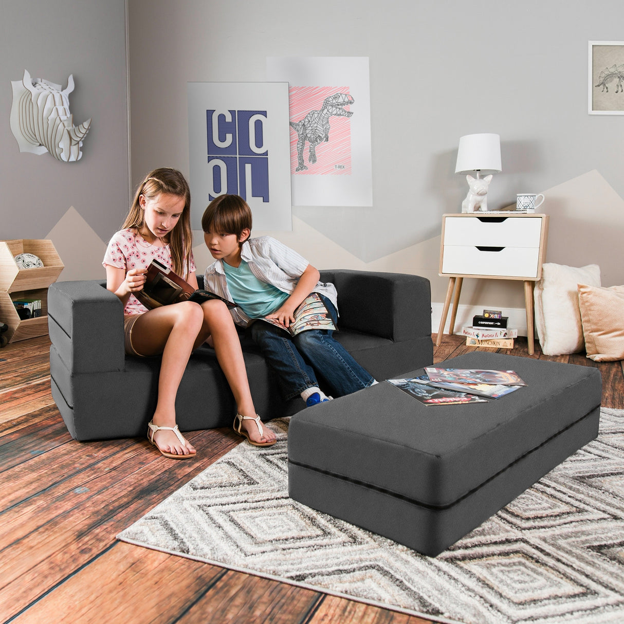 Jaxx Big Kids Convertible Sleeper Sofa & Ottoman Set
