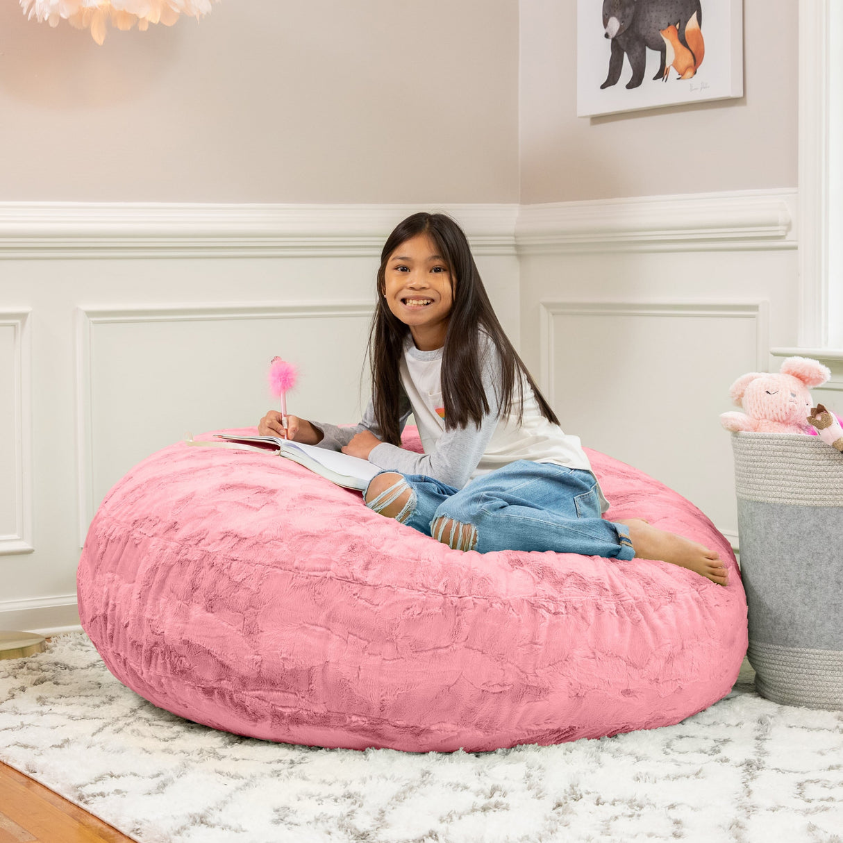 Jaxx Cocoon 4 Foot Kids Bean Bag Chair and Crash Pad - Faux Fur