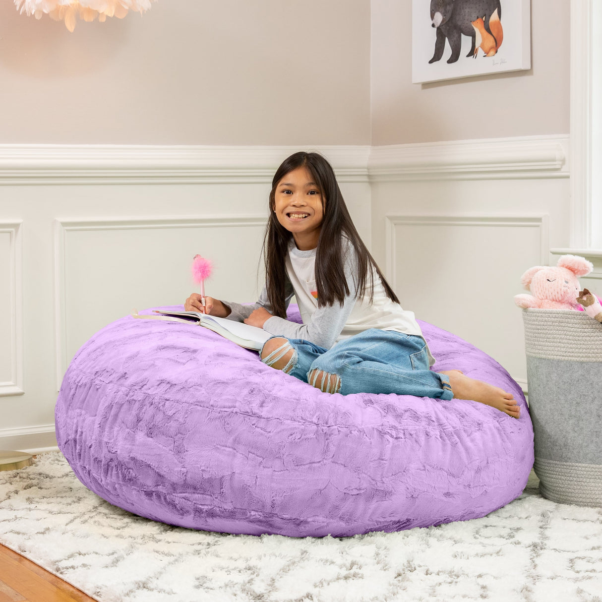 Jaxx Cocoon 4 Foot Kids Bean Bag Chair and Crash Pad - Faux Fur