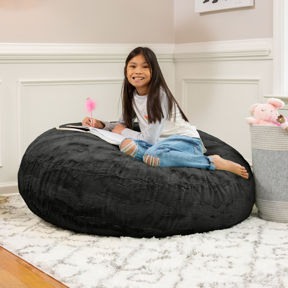 Jaxx Cocoon 4 Foot Kids Bean Bag Chair and Crash Pad - Faux Fur