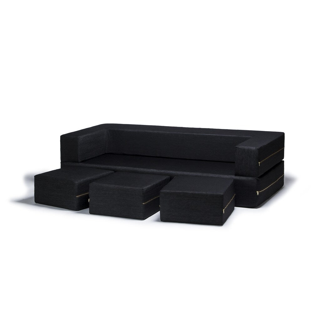 Jaxx Zipline Denim Convertible Sleeper Sofa and Ottomans