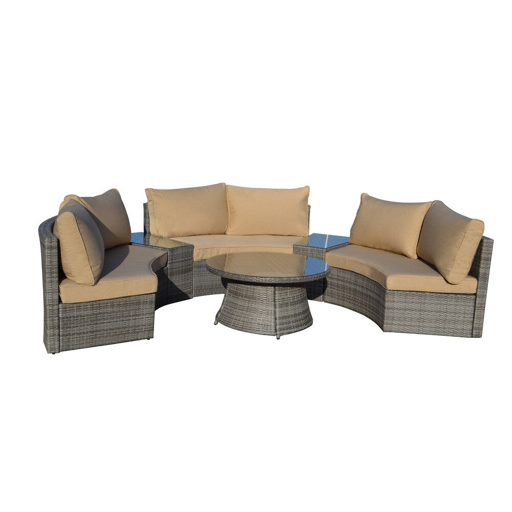 Jayden 6-Piece All-Weather Grey Casual Patio Seating Set with Beige Cushions