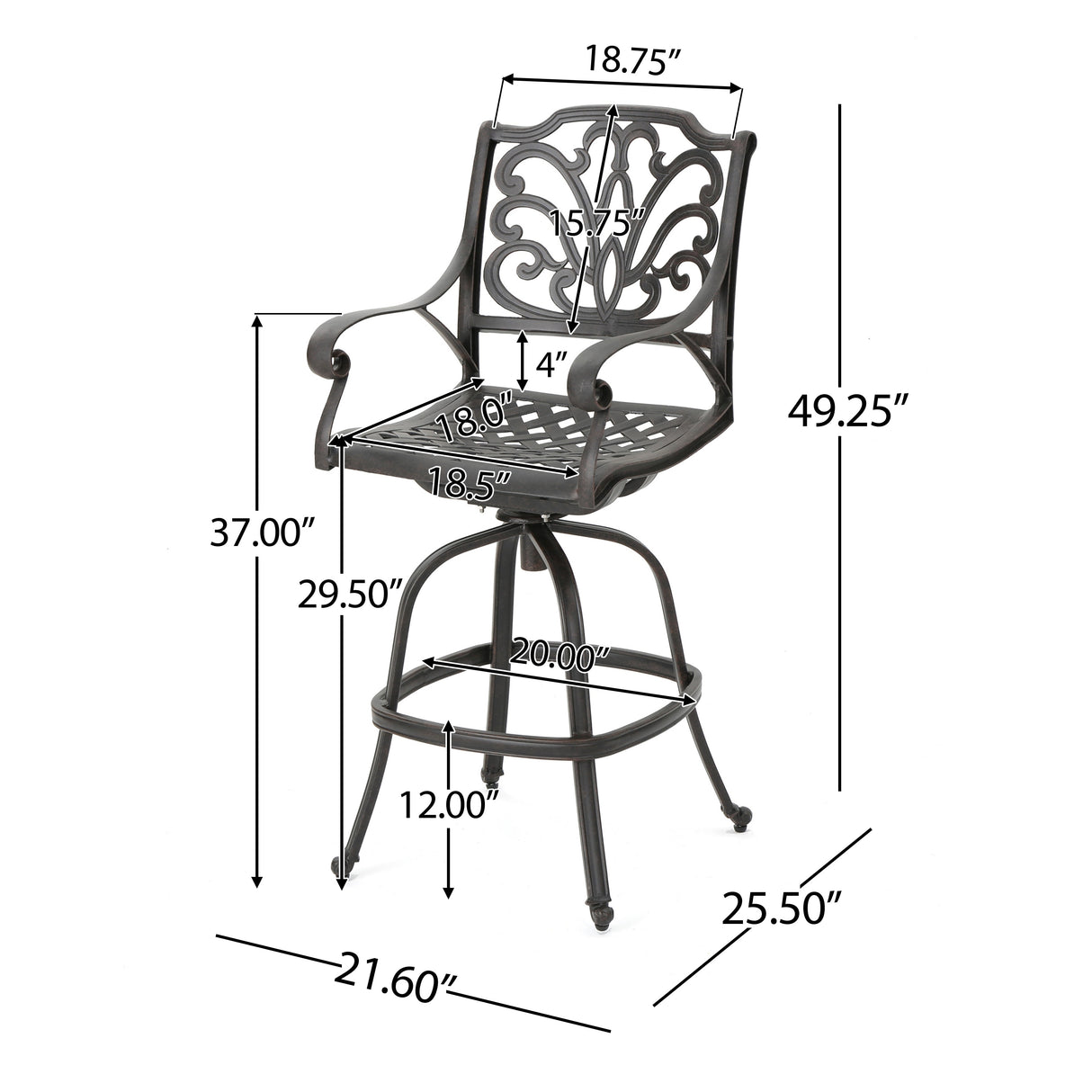 Jayden Outdoor Cast Aluminum Swivel Bar Stool by Christopher Knight Home