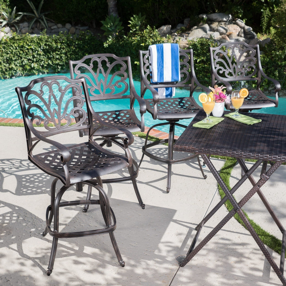 Jayden Outdoor Cast Aluminum Swivel Bar Stool by Christopher Knight Home