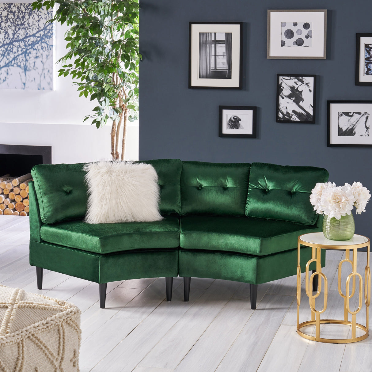 Jazmine Glam 2-piece Modular Velvet Sectional by Christopher Knight Home