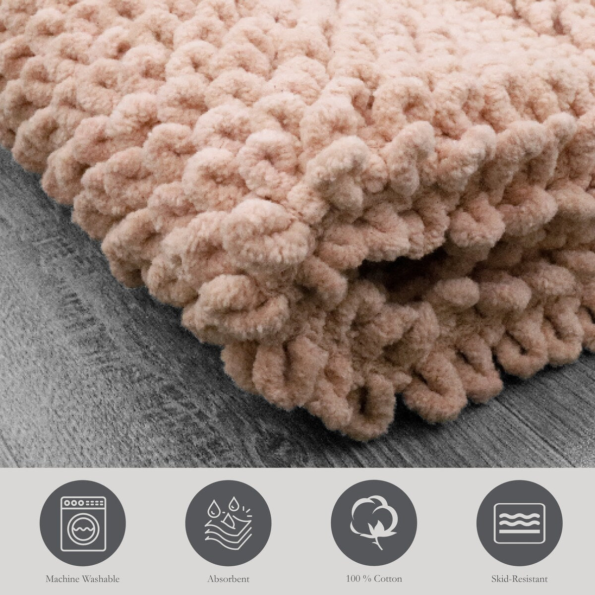 Sophie Border Ultra-plush Chenille Non-Slip Cotton Bath Mat