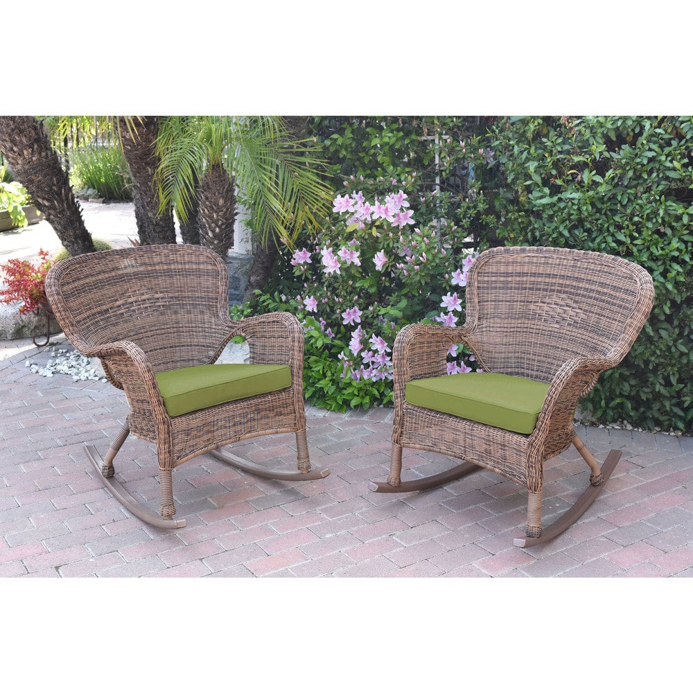Jeco Windsor Honey Resin Wicker Rocker Chair with Cushions (Set of 2)