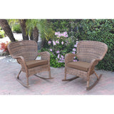 Jeco Windsor Honey Resin Wicker Rocker Chair with Cushions (Set of 2)
