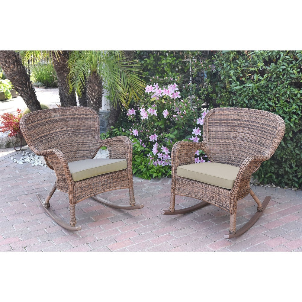 Jeco Windsor Honey Resin Wicker Rocker Chair with Cushions (Set of 2)