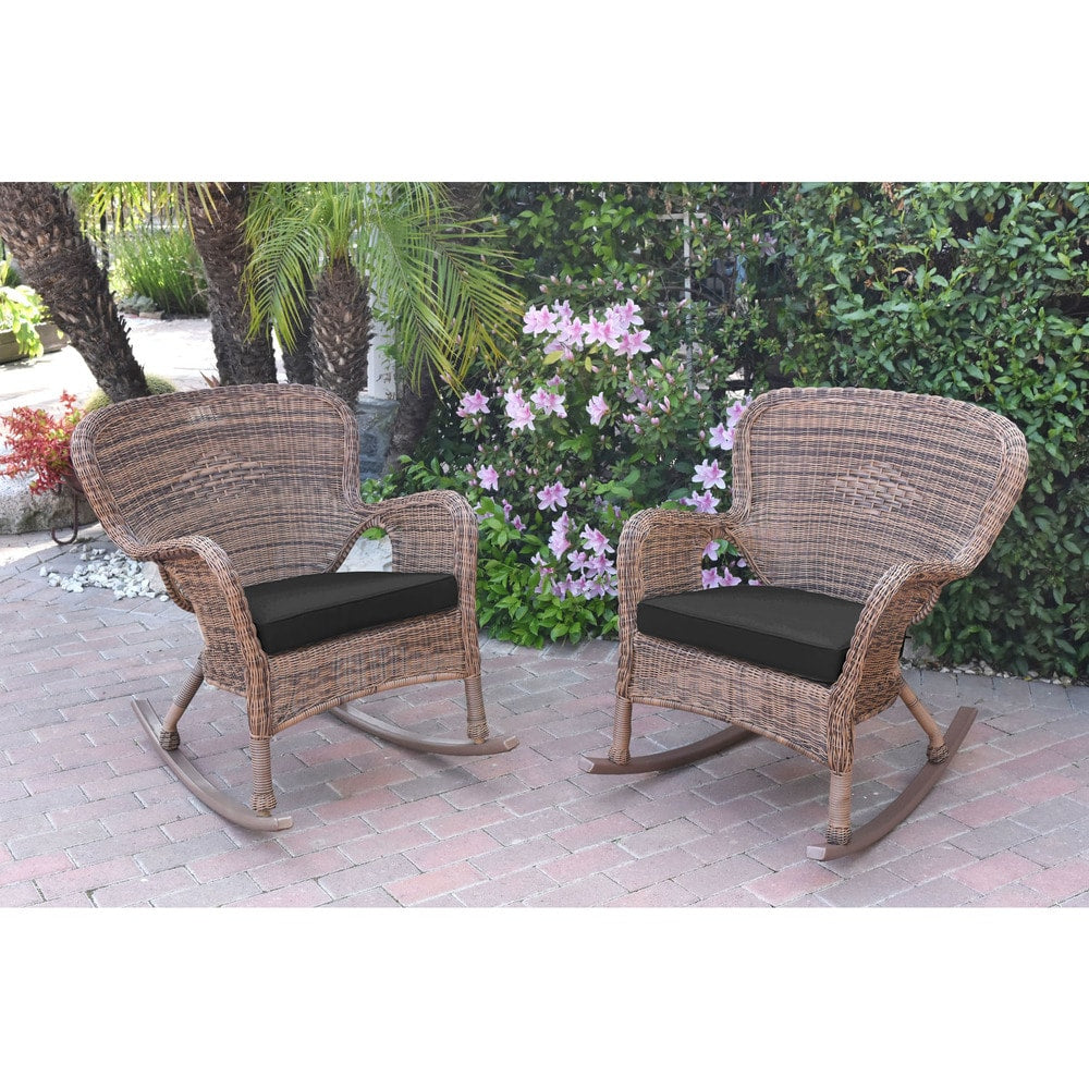 Jeco Windsor Honey Resin Wicker Rocker Chair with Cushions (Set of 2)