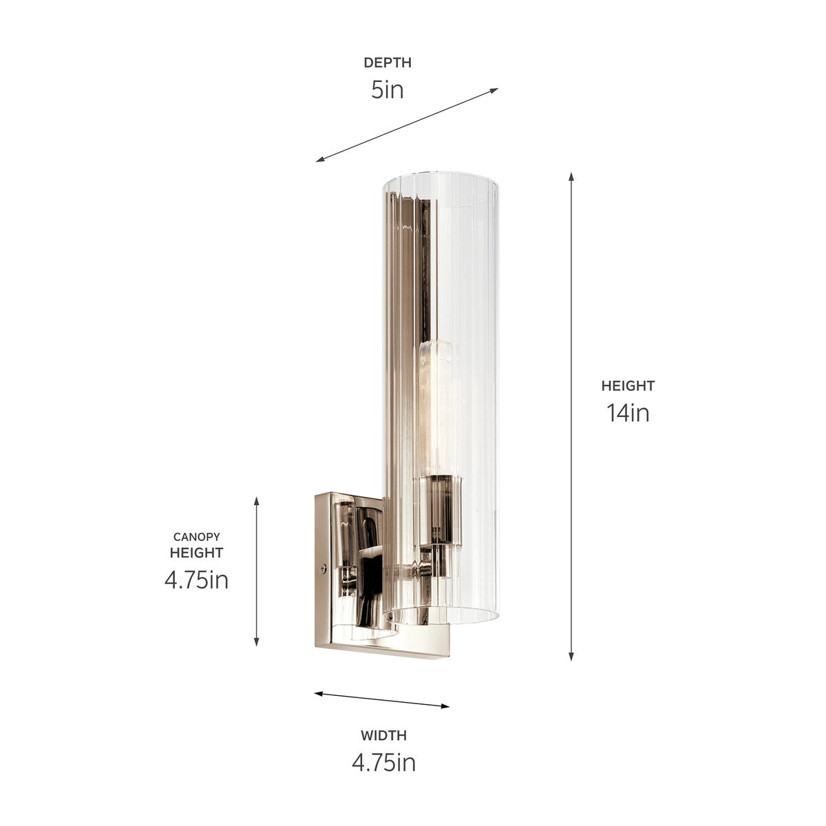 Jemsa 14 in. 1-Light Wall Sconce with Clear Fluted Glass Shade
