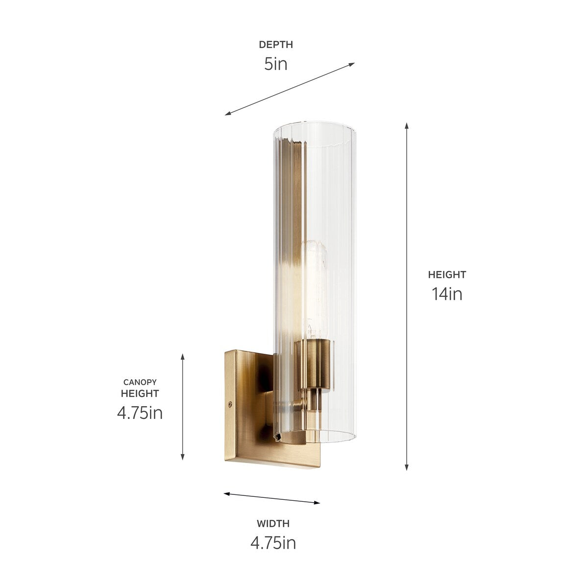Jemsa 14 in. 1-Light Wall Sconce with Clear Fluted Glass Shade