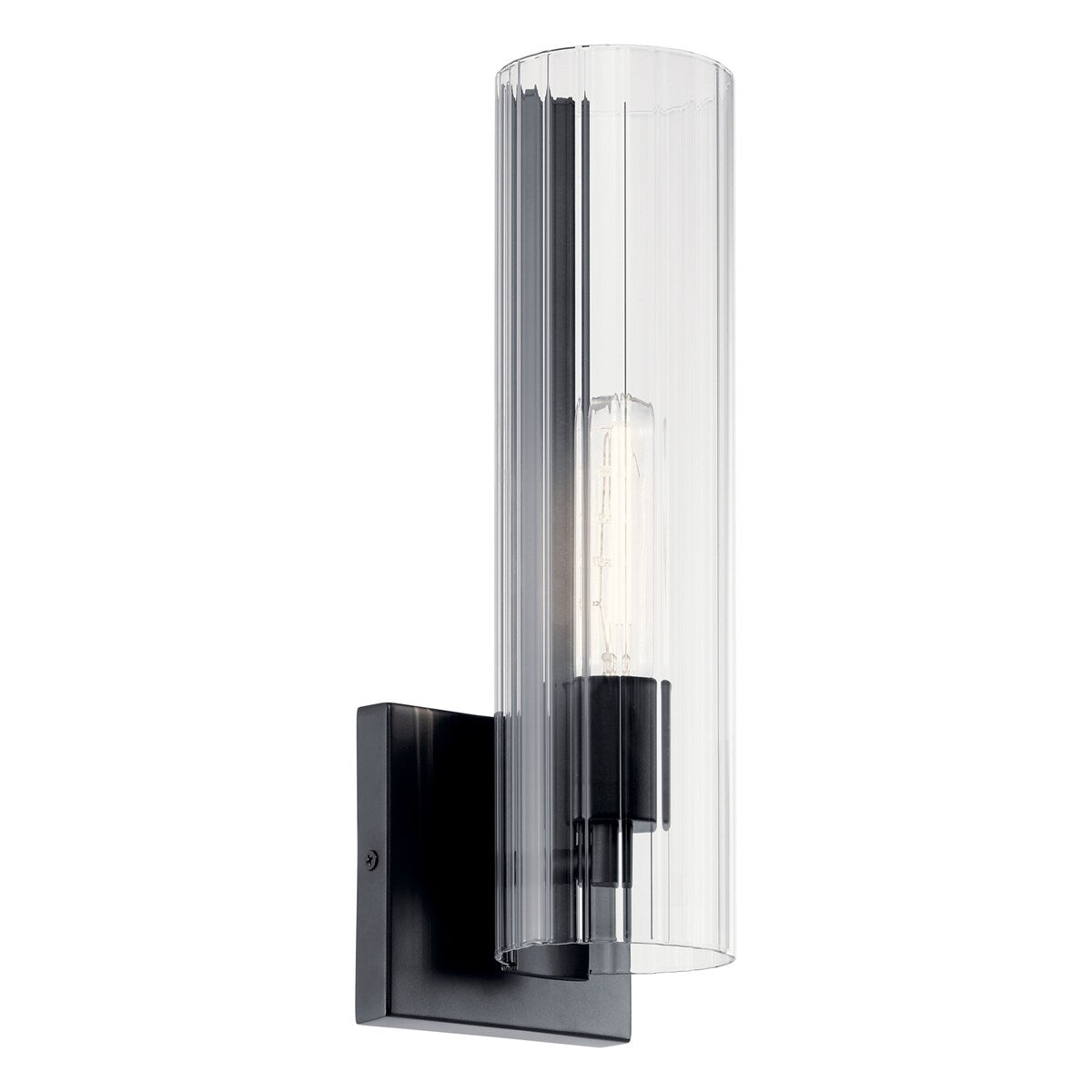 Jemsa 14 in. 1-Light Wall Sconce with Clear Fluted Glass Shade