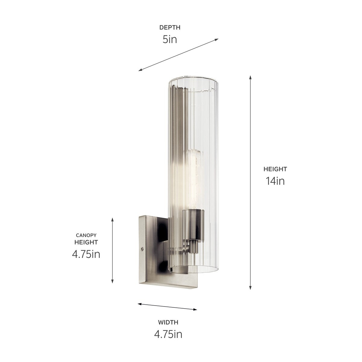 Jemsa 14 in. 1-Light Wall Sconce with Clear Fluted Glass Shade