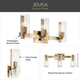 Jemsa 14 in. 1-Light Wall Sconce with Clear Fluted Glass Shade