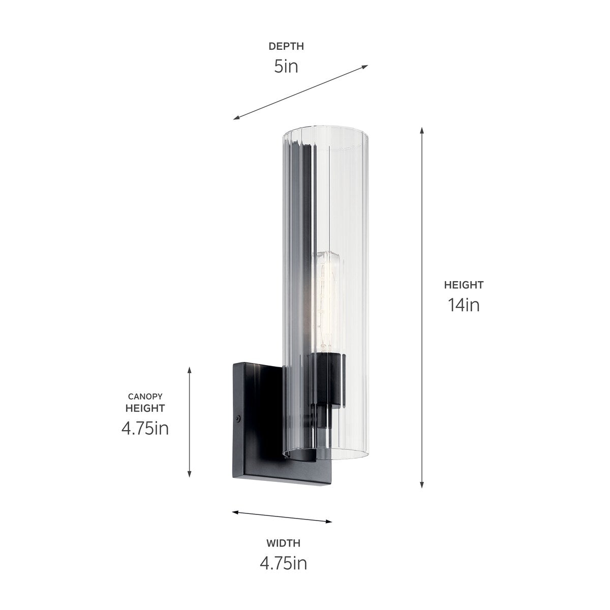 Jemsa 14 in. 1-Light Wall Sconce with Clear Fluted Glass Shade