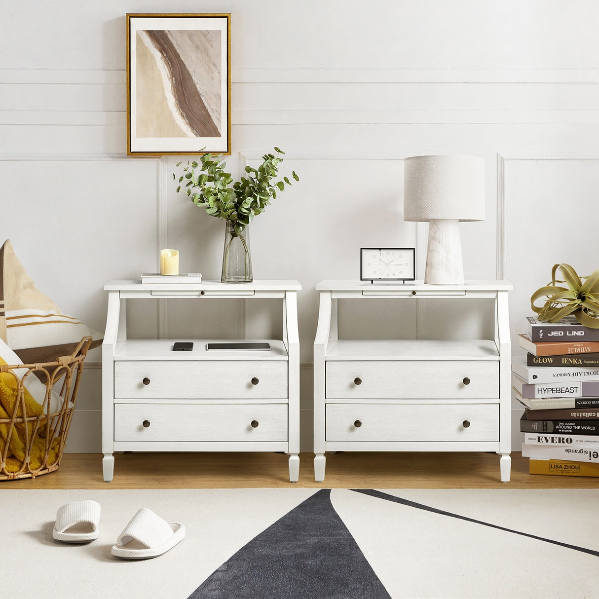 Jennifer 2 - Drawer Nightstand with Built-In Outlets and Pull-out Tray Set of 2 by HULALA HOME