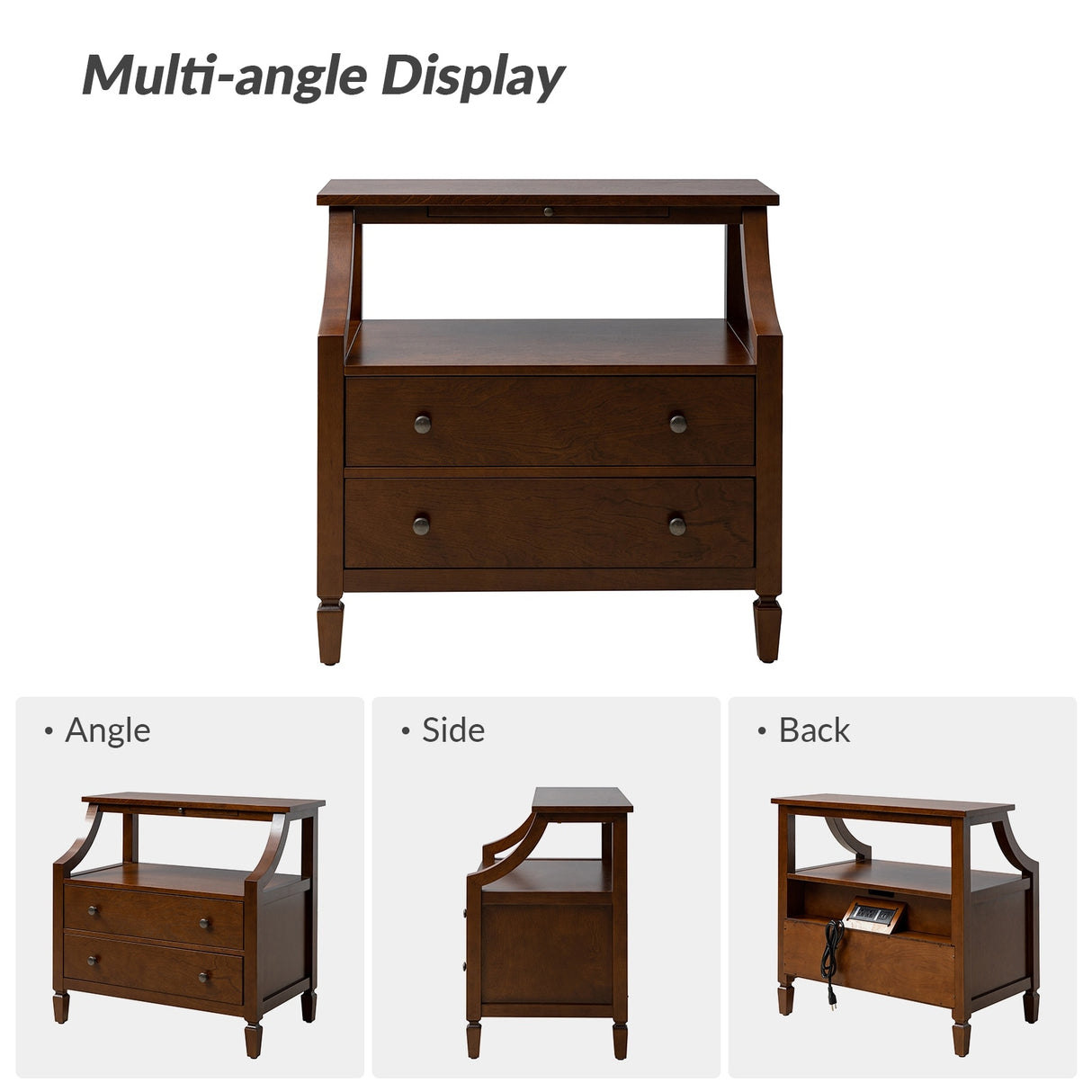 Jennifer 2 - Drawer Nightstand with Built-In Outlets and Pull-out Tray Set of 2 by HULALA HOME