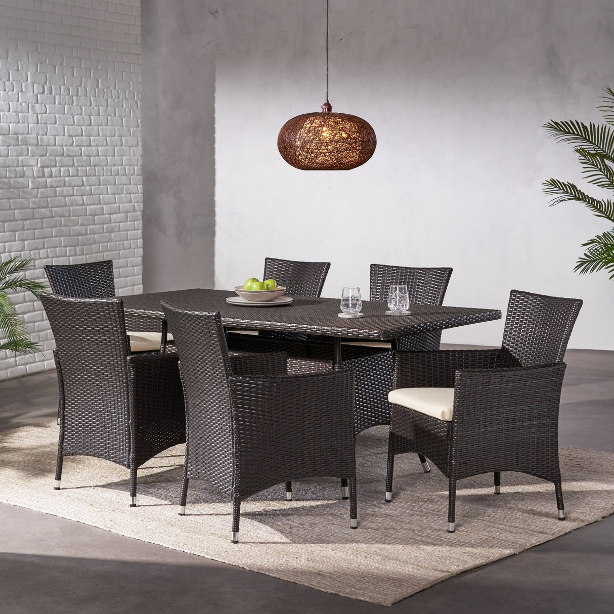 Jennifer Outdoor 7-piece Wicker Dining Set with Cushions by Christopher Knight Home