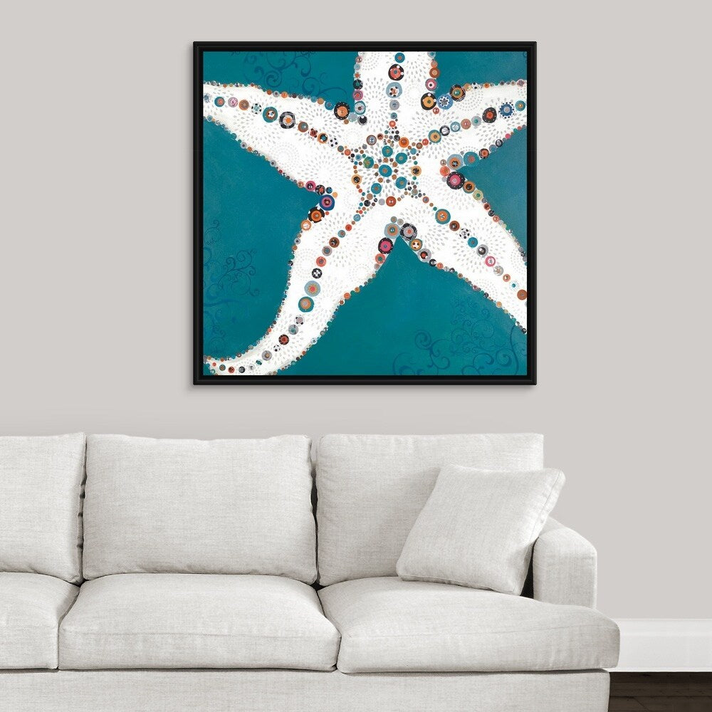 "Star Fish Turquoise" Black Float Frame Canvas Art