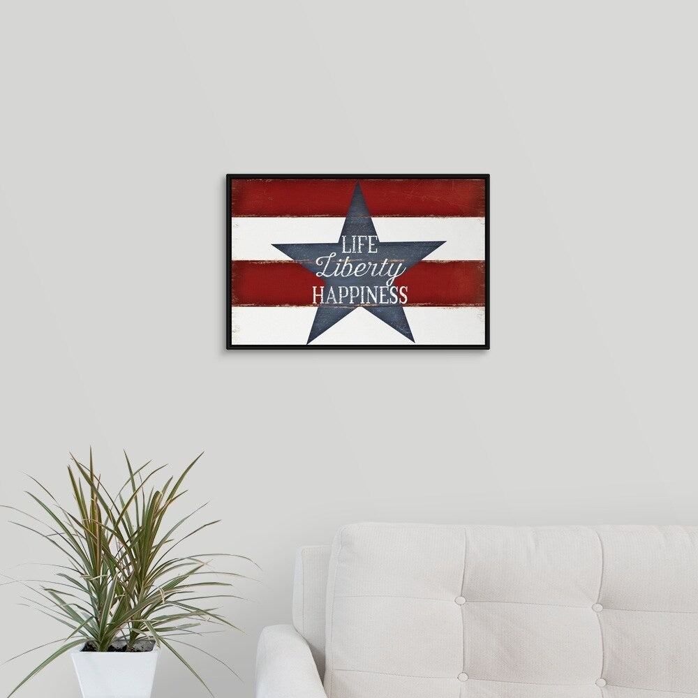 "Life Liberty Happiness" Black Float Frame Canvas Art