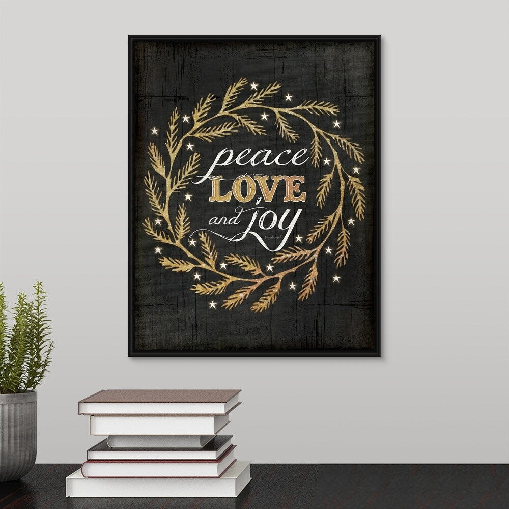 "Peace Love And Joy" Black Float Frame Canvas Art