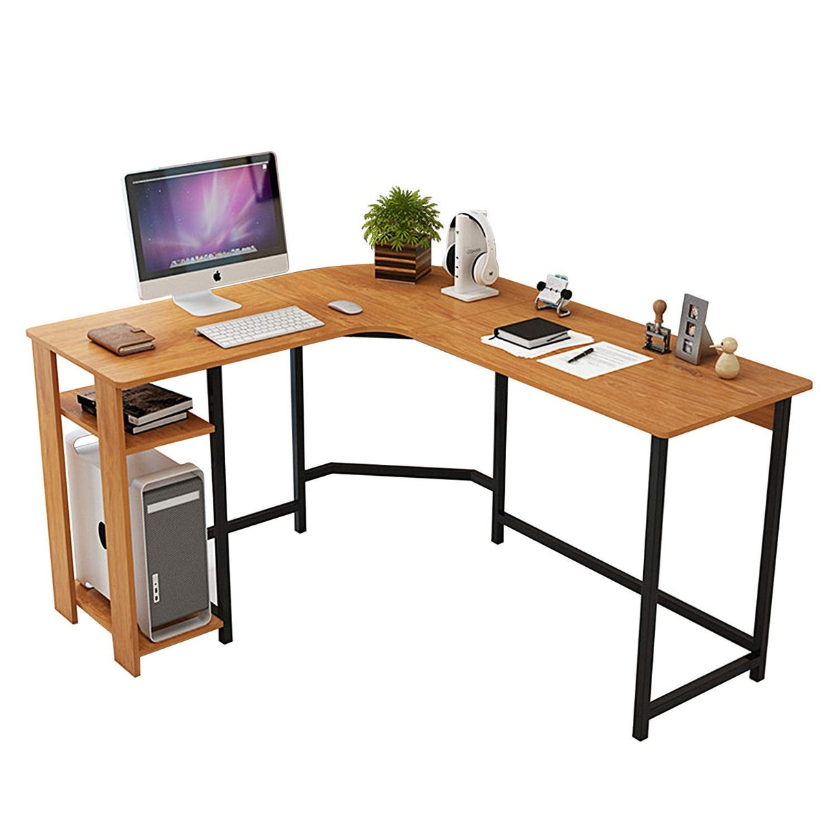 Modern 47.2" L-shaped Corner Office Computer Desk with Wood Laptop by Jerry & Maggie