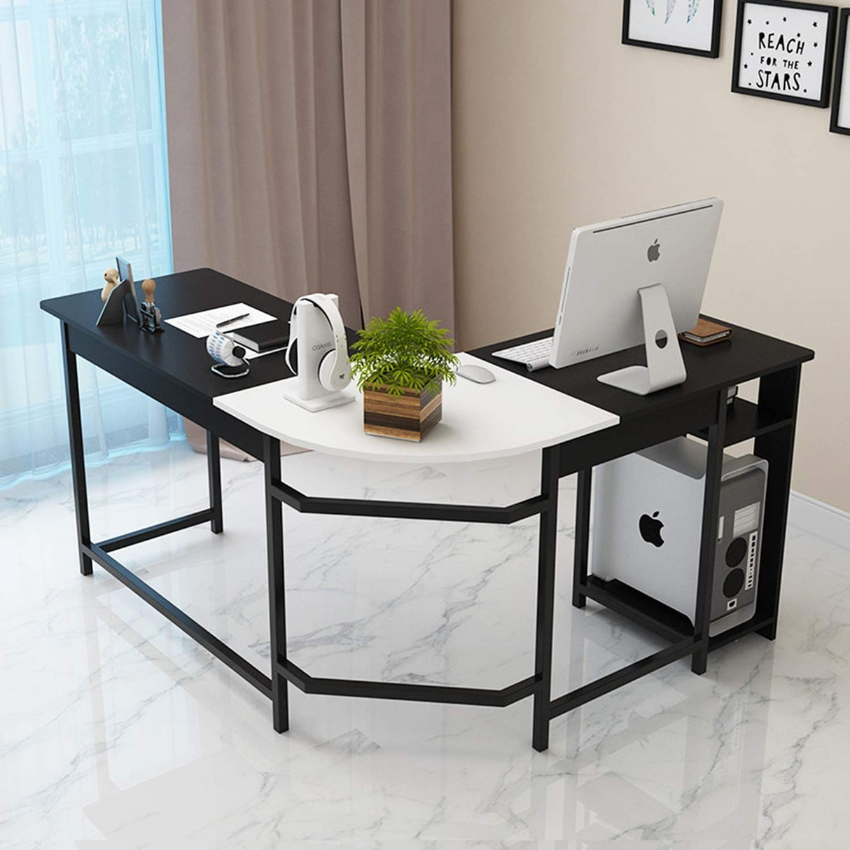 Modern 47.2" L-shaped Corner Office Computer Desk with Wood Laptop by Jerry & Maggie