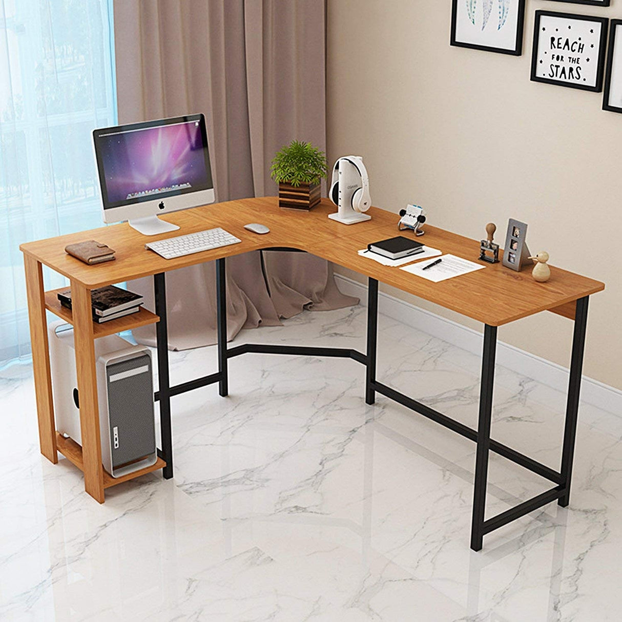 Modern 47.2" L-shaped Corner Office Computer Desk with Wood Laptop by Jerry & Maggie