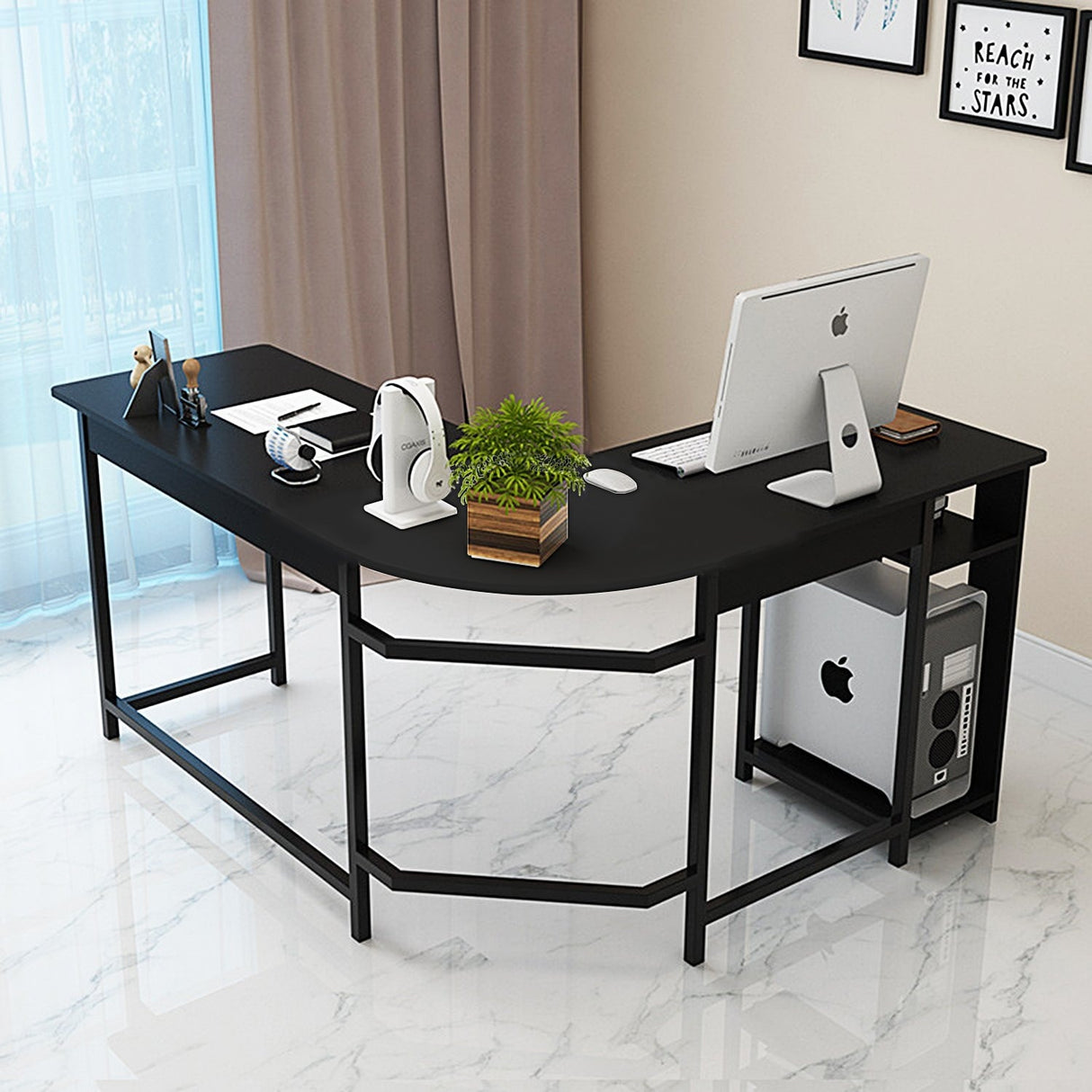 Modern 47.2" L-shaped Corner Office Computer Desk with Wood Laptop by Jerry & Maggie
