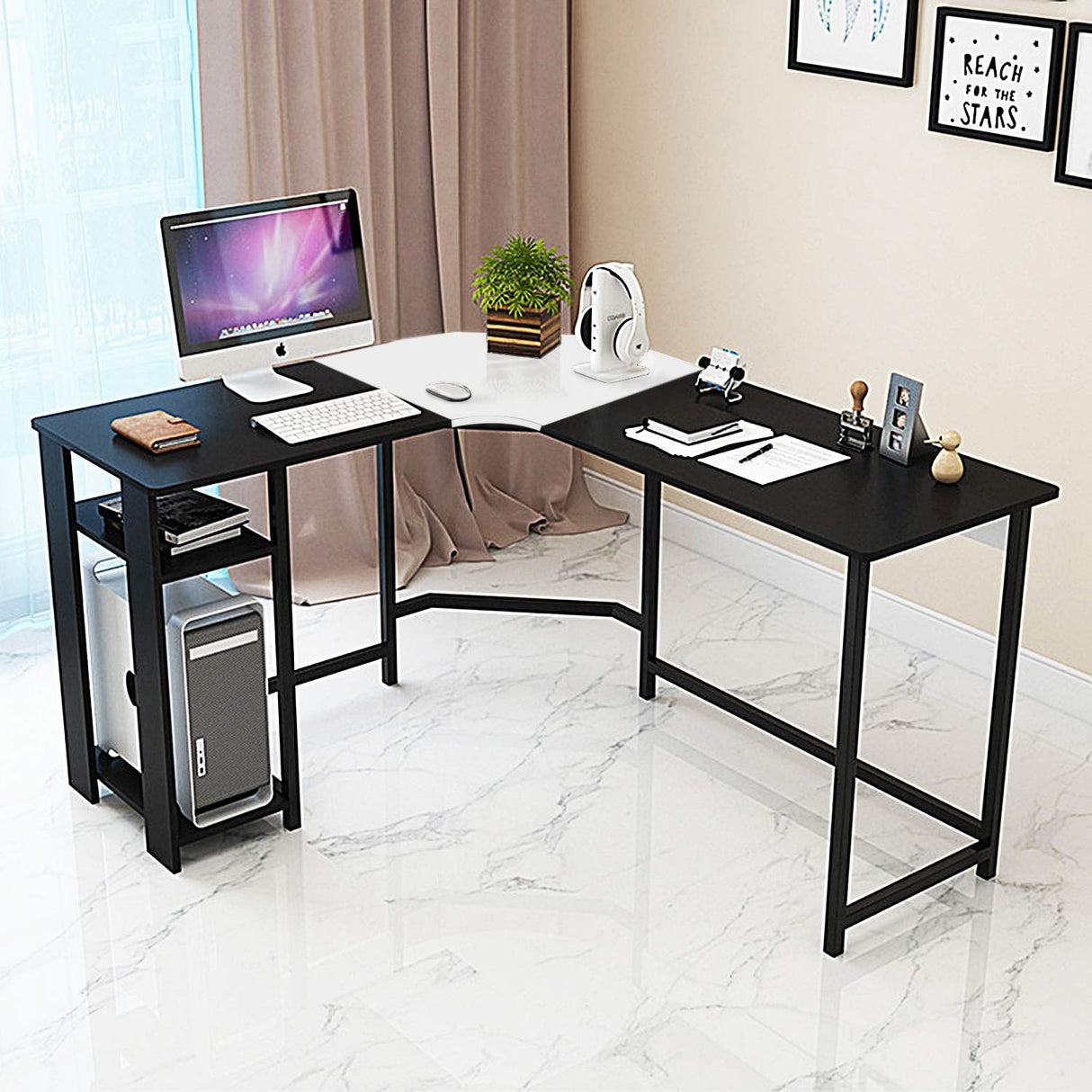Modern 47.2" L-shaped Corner Office Computer Desk with Wood Laptop by Jerry & Maggie