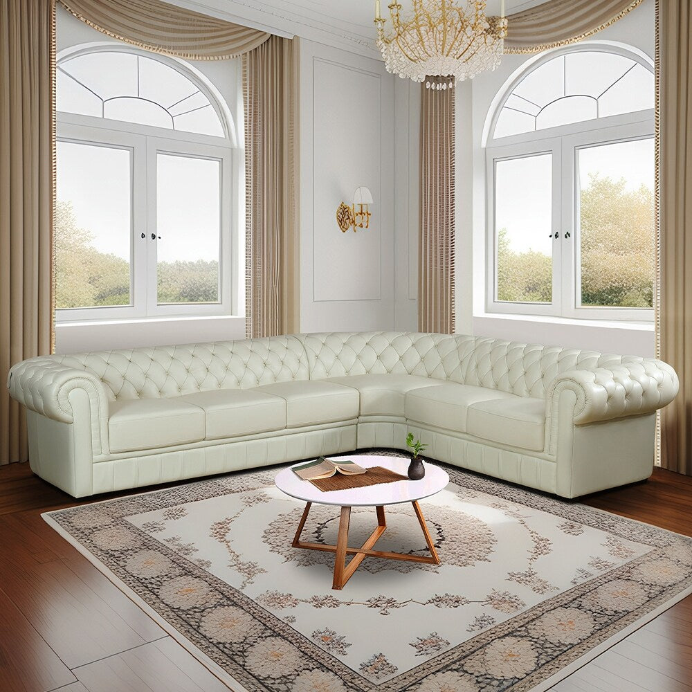 Jessica 88" Beige Cow Top Leather 3-Piece Living Room Sofa Set