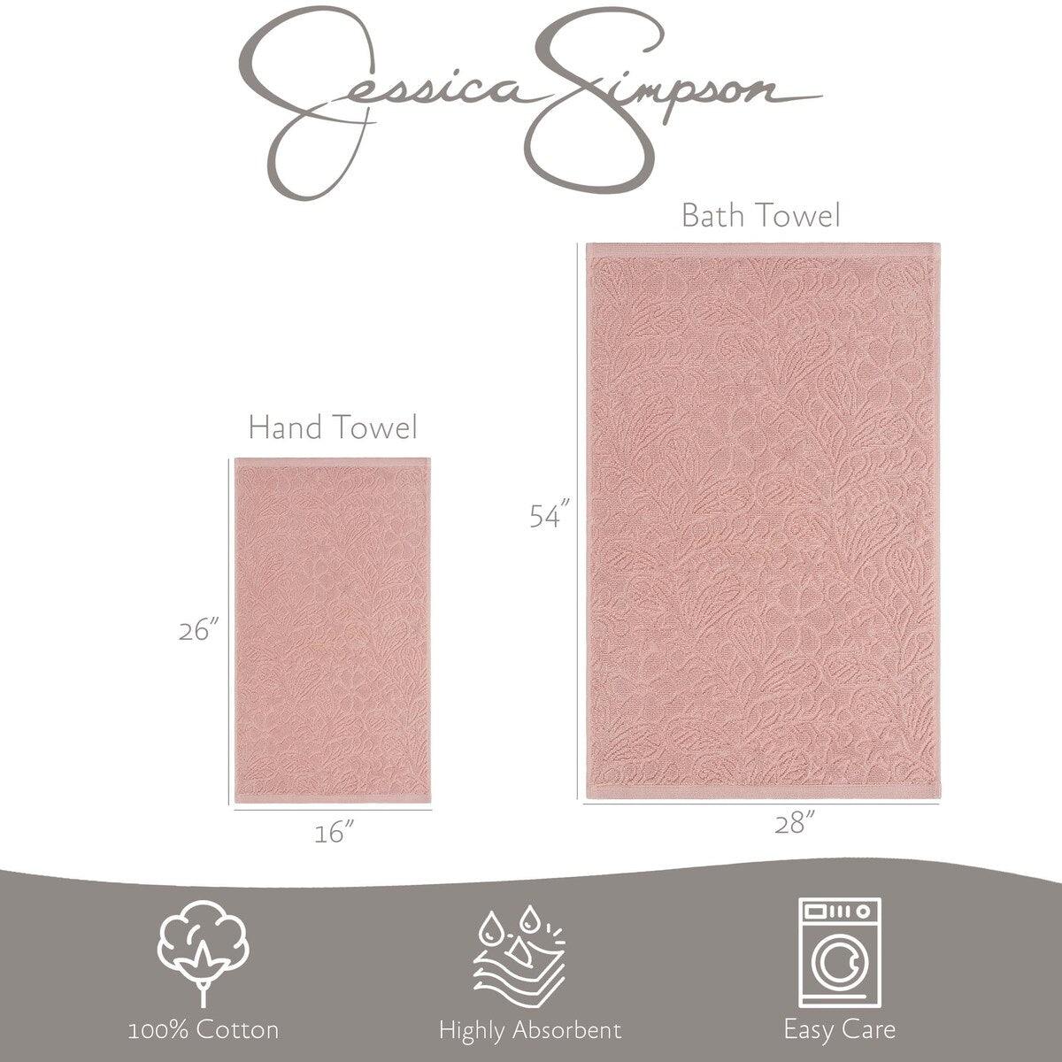 Jessica Simpson Rodeo Daisy Collection Patterned Bath Towels, Set of 4 - 28" x 52"