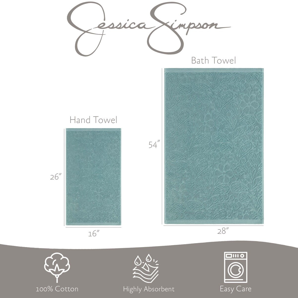Jessica Simpson Rodeo Daisy Collection Patterned Bath Towels, Set of 4 - 28" x 52"