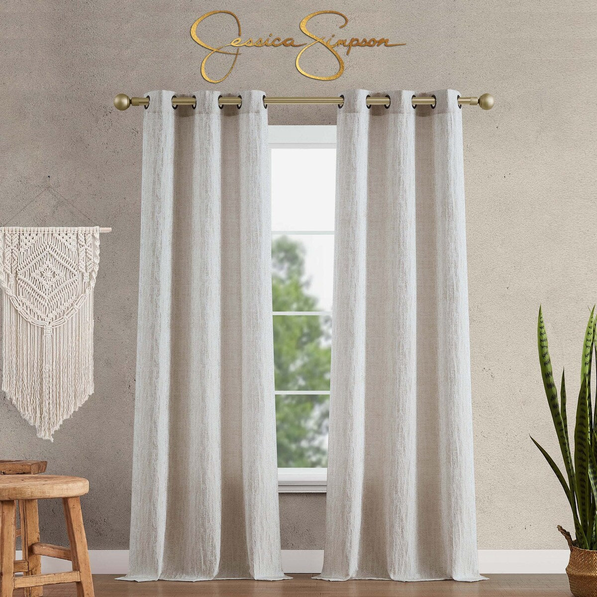 Jessica Simpson Tallulah Textured Blackout Grommet Window Curtain Panel Pair with Tiebacks