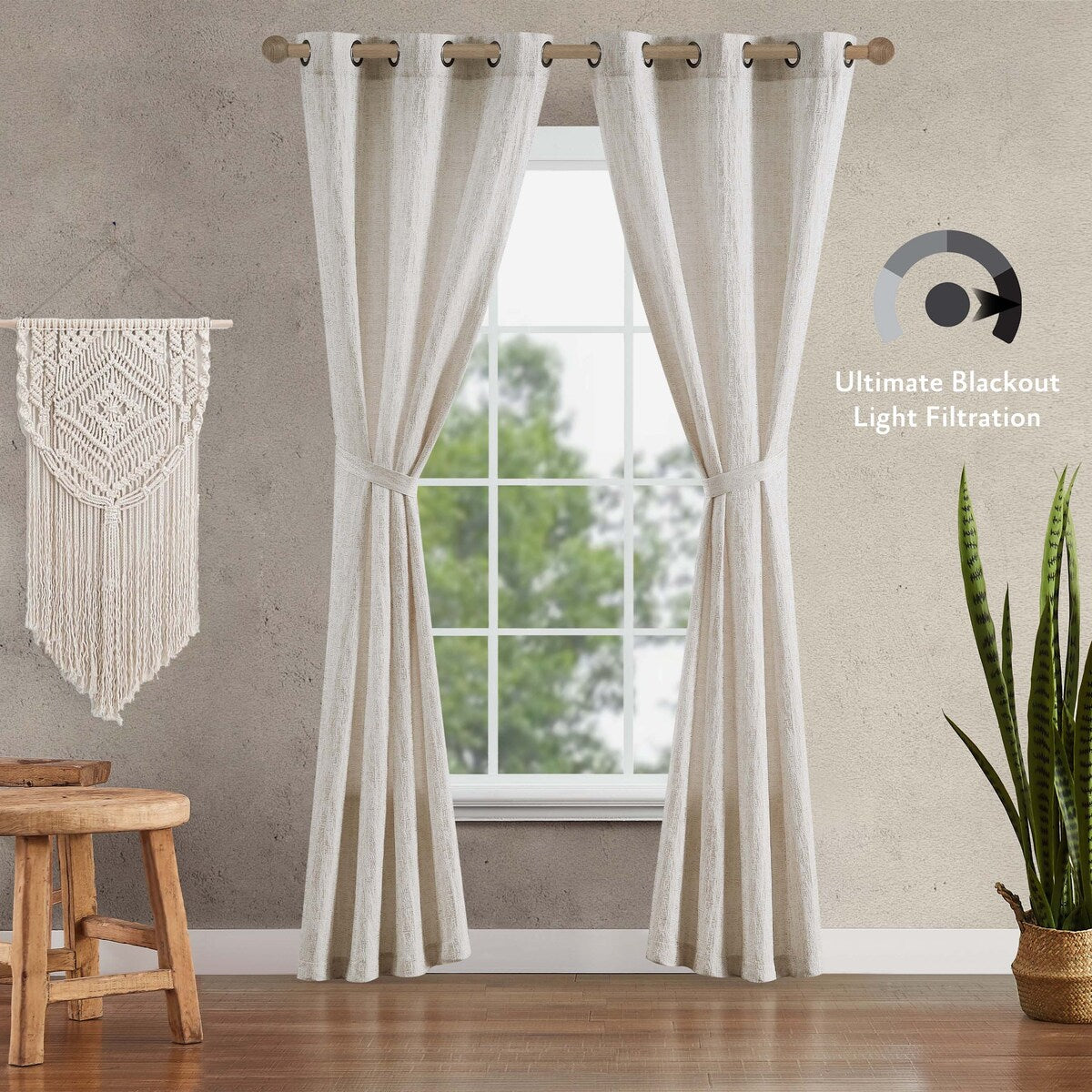 Jessica Simpson Tallulah Textured Blackout Grommet Window Curtain Panel Pair with Tiebacks