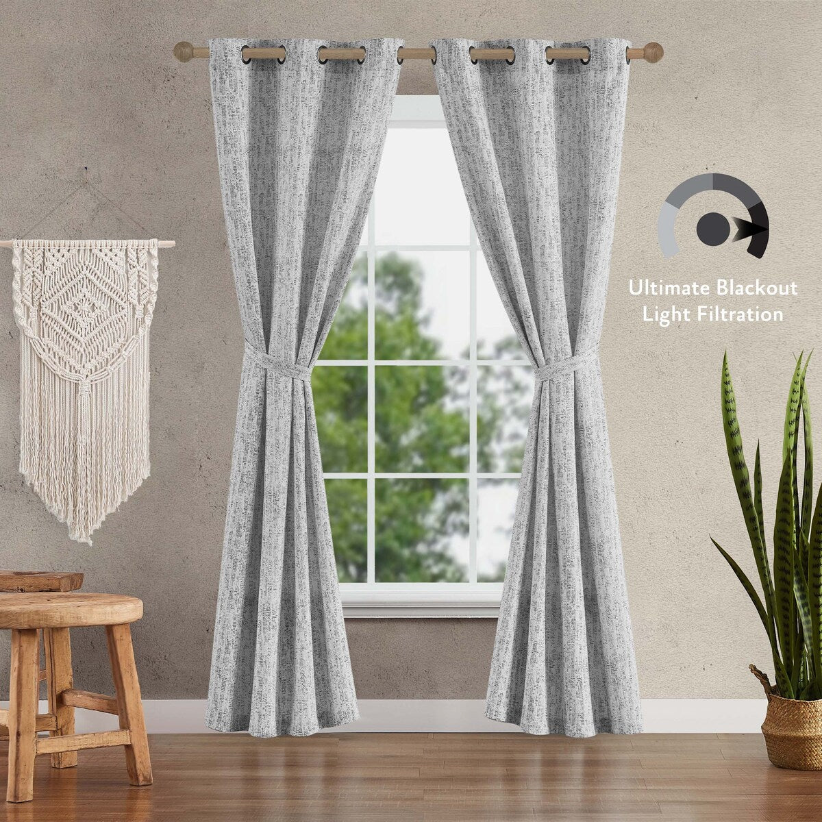 Jessica Simpson Tallulah Textured Blackout Grommet Window Curtain Panel Pair with Tiebacks