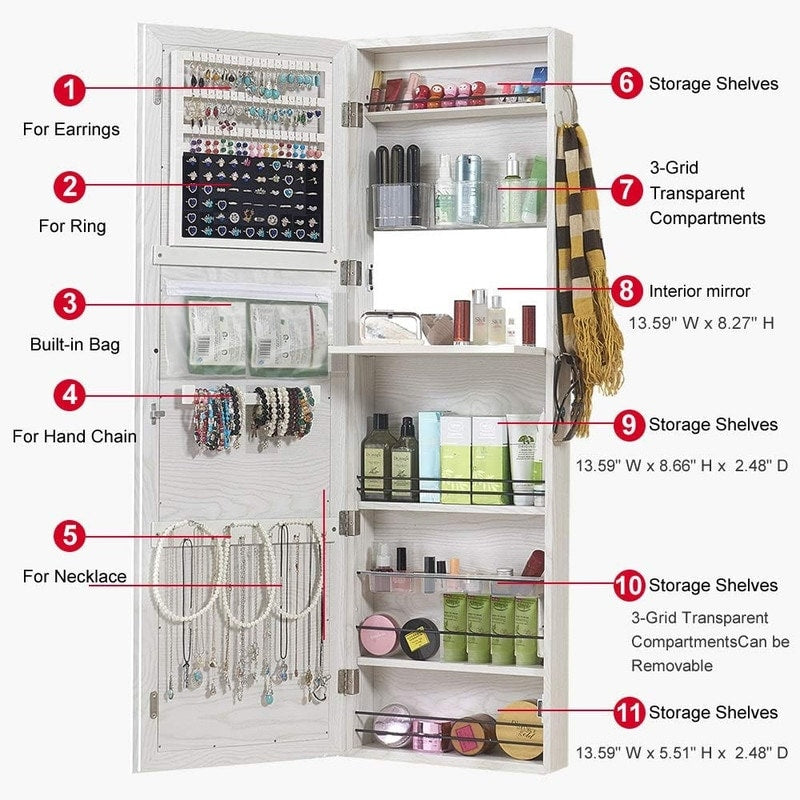 Jewelry Mirror Armoire Wall Mount Over The Door