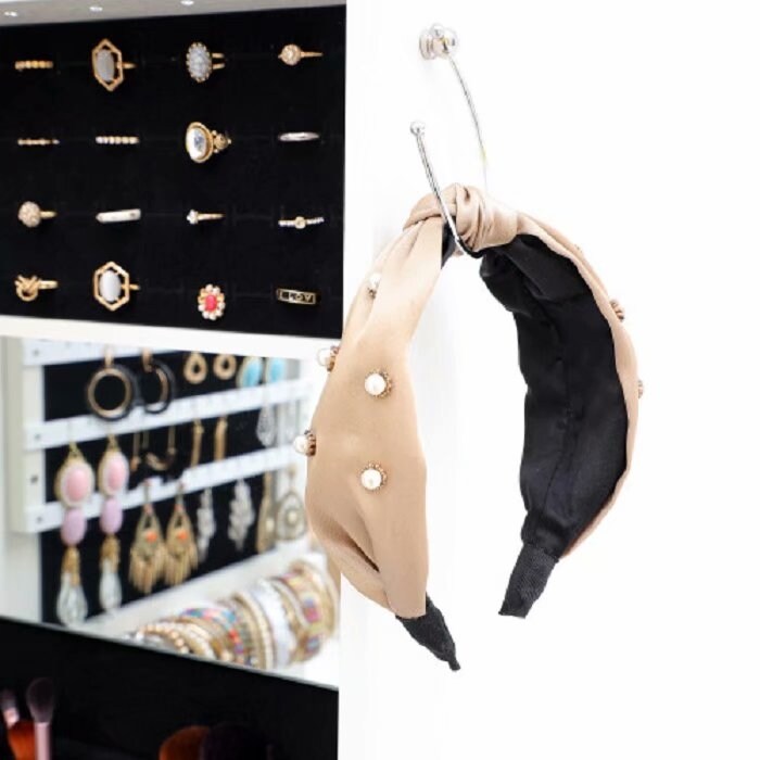 Jewelry Storage Mirror Cabinet With LED Lights Can Be Hung On The Door Or Wall - White