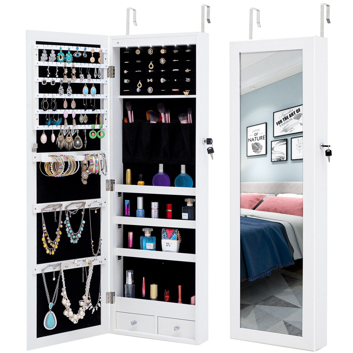 Jewelry Storage Mirror Cabinet With LED Lights