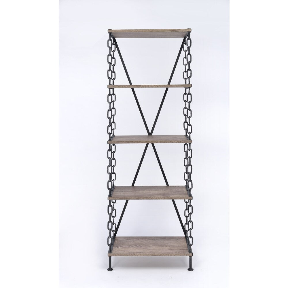 Jodie 5-Shelf Side Pier, Rustic Oak & Antique Black