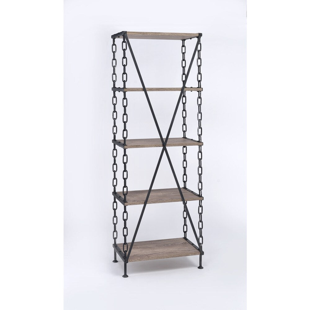 Jodie 5-Shelf Side Pier, Rustic Oak & Antique Black
