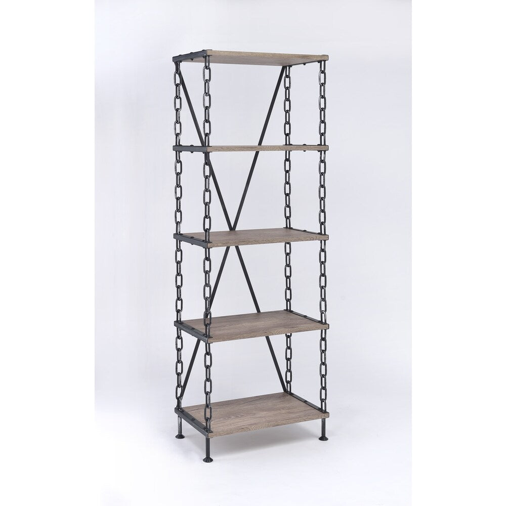 Jodie 5-Shelf Side Pier, Rustic Oak & Antique Black