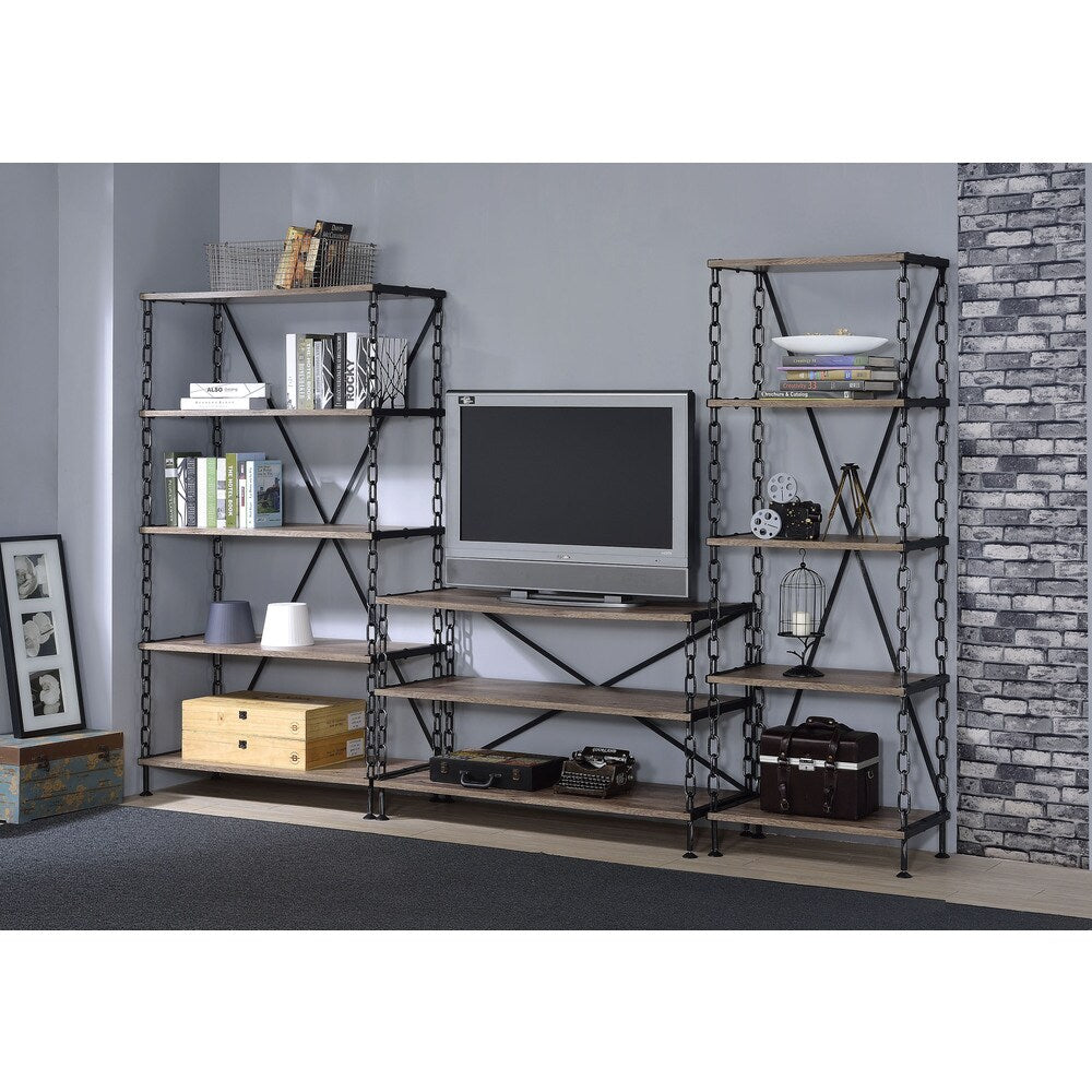 Jodie 5-Shelf Side Pier, Rustic Oak & Antique Black
