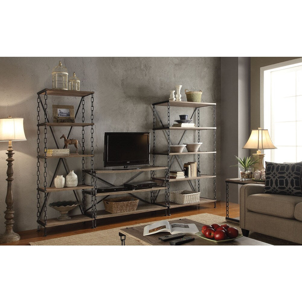 Jodie 5-Shelf Side Pier, Rustic Oak & Antique Black