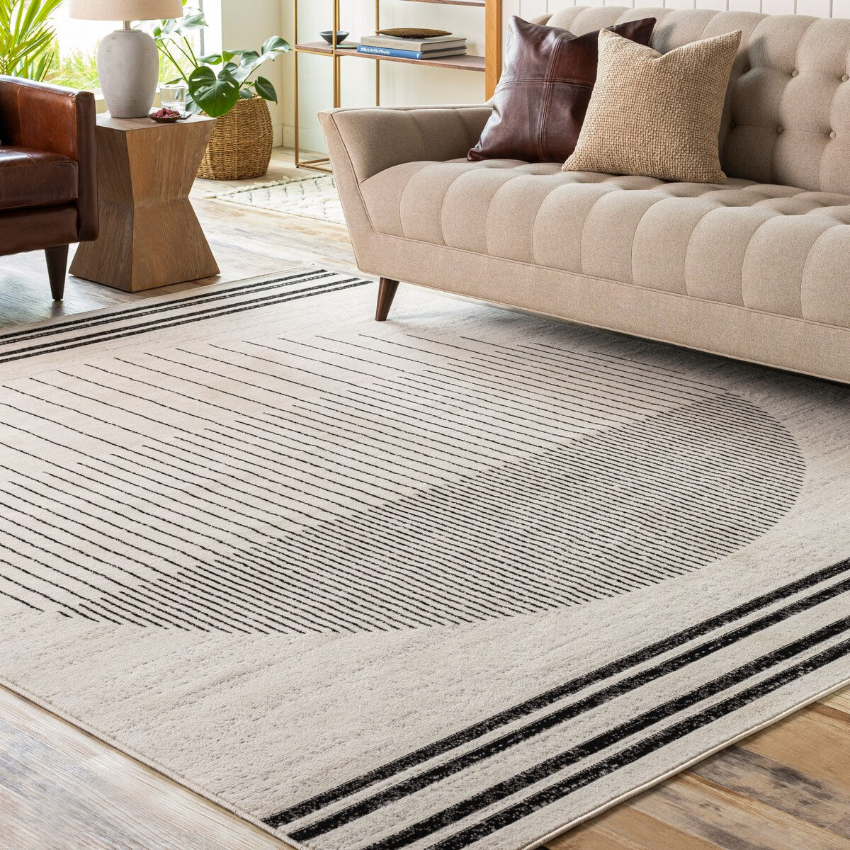 Livabliss Joel Mod Black/Ivory Ombre Geometric Striped Area Rug