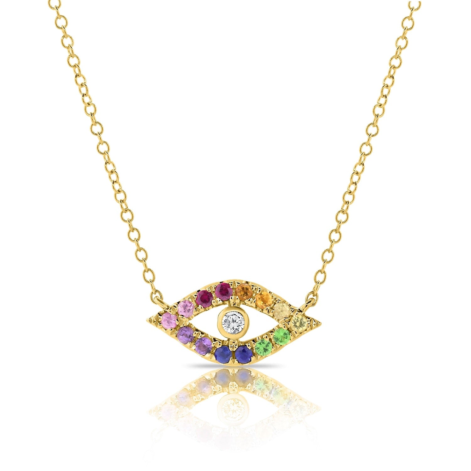 Joelle Evil Eye Necklace Rainbow Sapphire 14k Yellow Gold