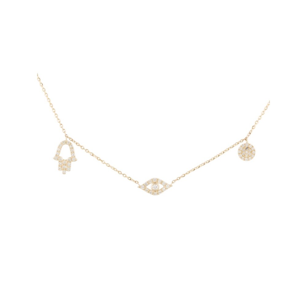 Joelle Collection Diamond Evil Eye & Hamsa Necklace 14K Gold 1/4 ct TDW Adjustable 16-18-inch Chain