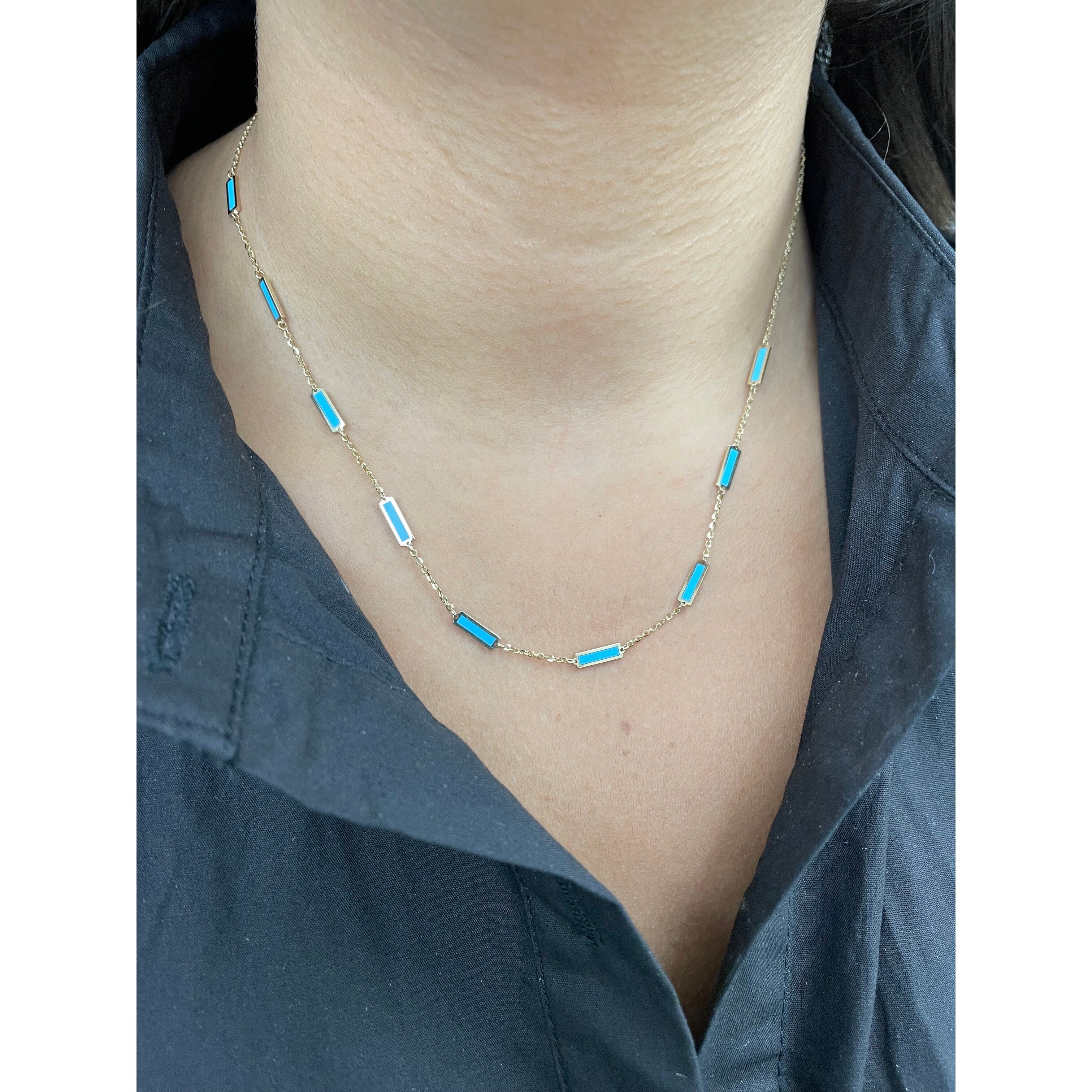 Joelle Turquoise Layered Bar Necklace 18 Inches - 14K Gold Turquoise Necklace